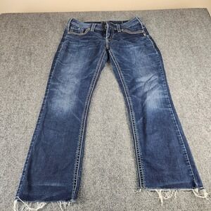 Silver Jeans Co Aiko Mid Slim Bootcut Jeans Dark Wash Raw Hem W29 L31